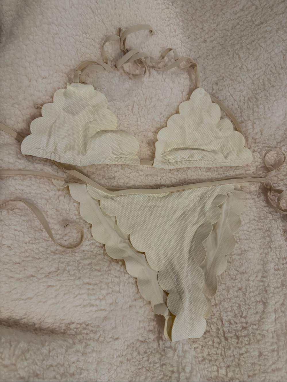 Chloe Cream Scalloped Triangle Bikini Set Size US M FR40